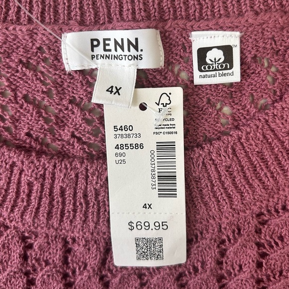 Penningtons Sleeveless Crochet Cotton Sweater Tank with Ribbed Bands Pink 4X NWT - Picture 12 of 15
